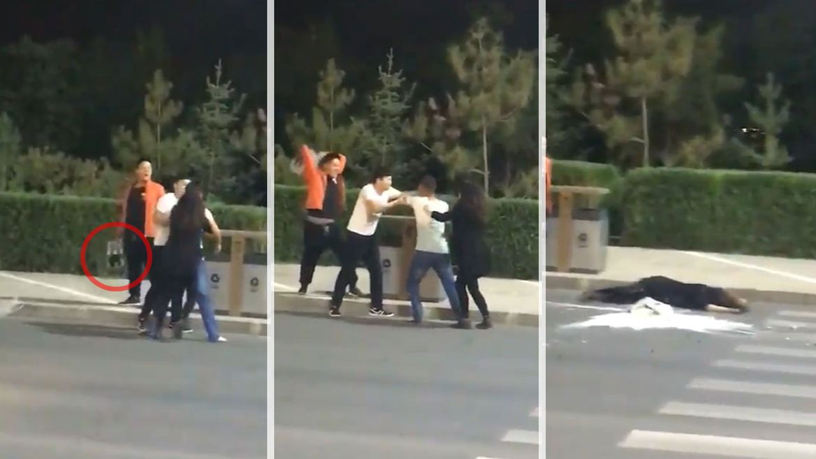 Woman Takes a Hit from a Beer Case While Trying to Stop a Fight