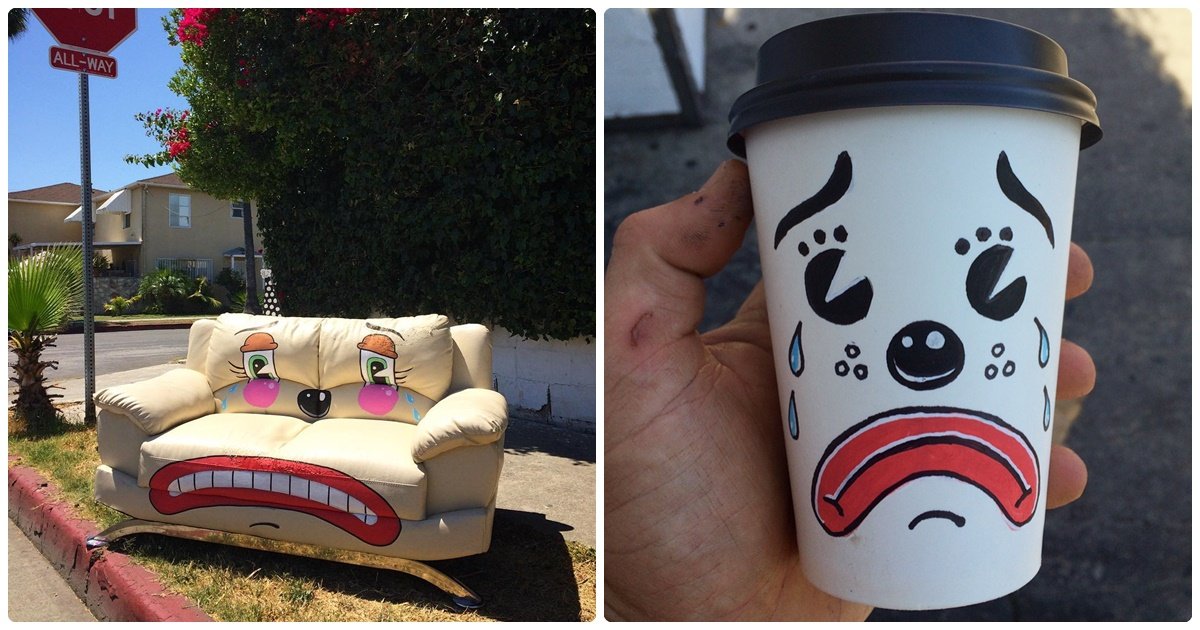 Painting Sad Faces On Discarded Furniture And Other Items Lets This LA Street Artist convey The Sorrow ‘Felt’ By These Inanimate Objects