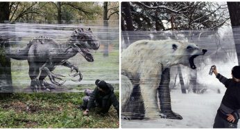 With Plastic Film As His Canvas, This Artist Spray Paints Animals In Their Natural Habitat