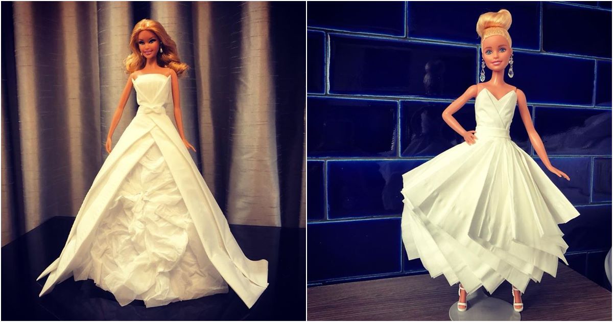 This Man Creates Amazing Dresses Out Of Toilet Paper To Clothe His Collection Of Barbie Dolls