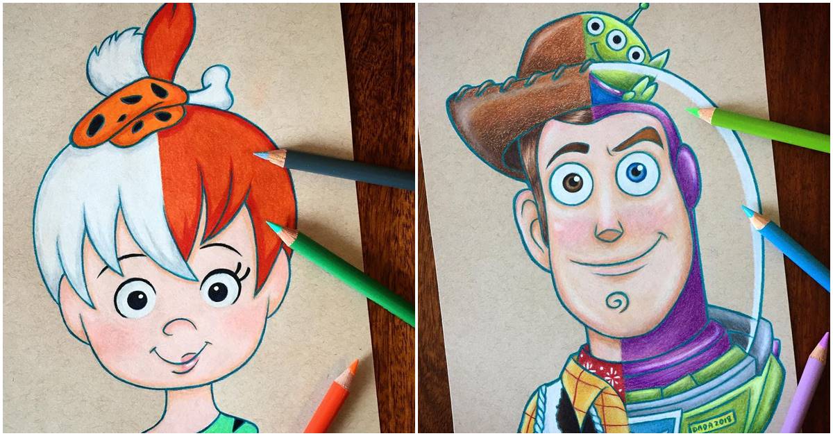 The Hybrid Art Of This Color Pencil Illustrator Combines Two Characters Into One