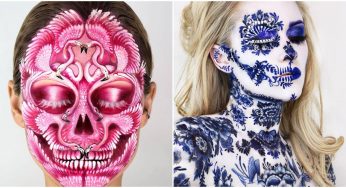 This ‘Skulltress’ Uses Her Face As Canvas For Painting Colorful Skulls On Her Face