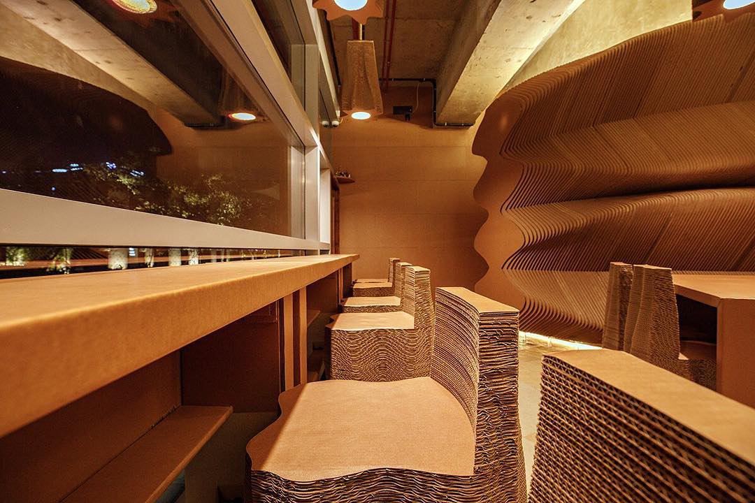 A Café With Furniture And Furnishings Made Of Corrugated Cardboard Is Wowing The Social Media