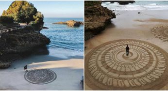 This Sand Artist Creates Gigantic Mandalas On The Beach Sand In Freehand