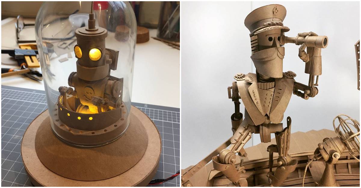 Cardboard Folding Artist Takes Inspiration From Sci-Fi Books To Create Incredibly Detailed Cardboard Sculptures