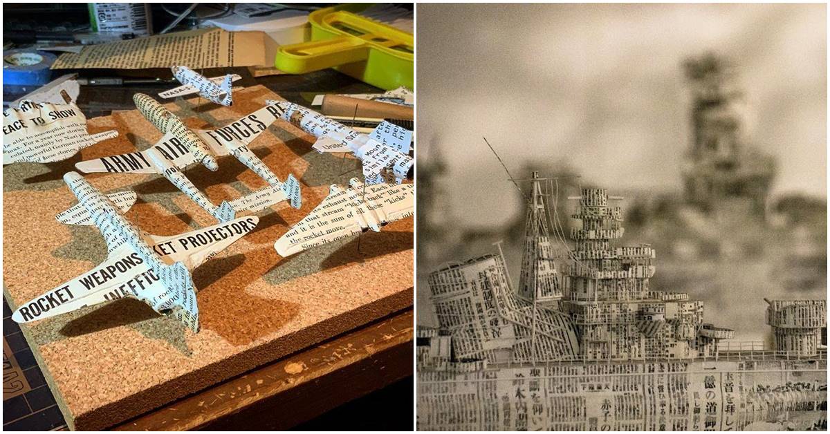 Japanese Artist Makes Miniature Sculptures Of Historical Artifacts From Old Newspapers