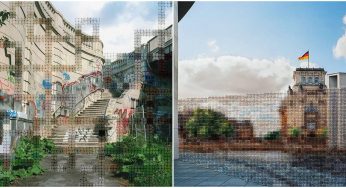 Artist Provides A Pixilated View of The Berlin Wall Via Hand-Embroidery On Photographs To Let Viewers Peek On The Other Side