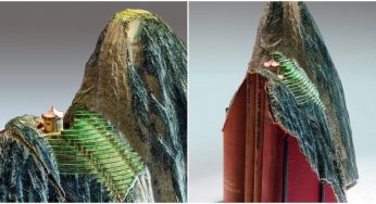 Visionary Artist Displays Symbolic Sculptures Through Half-Eroded Books And Disintegrating Mountains