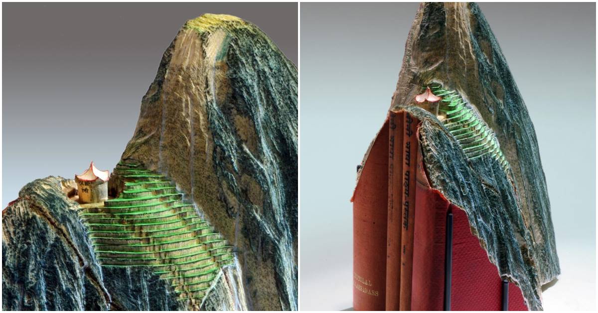 Visionary Artist Displays Symbolic Sculptures Through Half-Eroded Books And Disintegrating Mountains