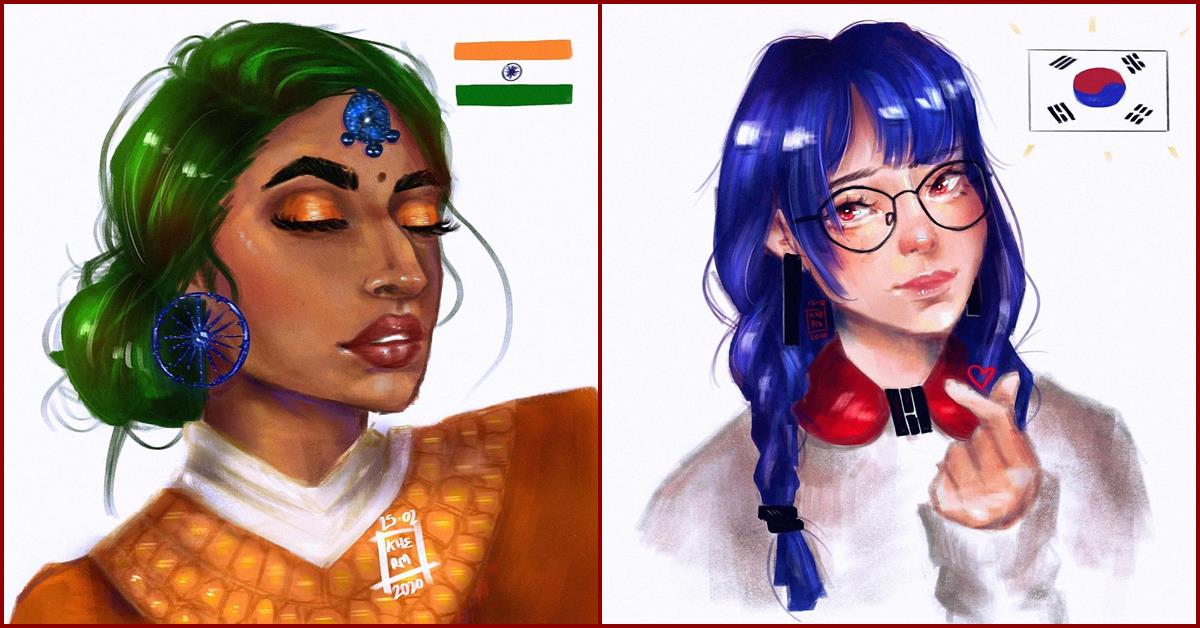 By Painting Women In Traditional Attires Of Their Countries, This Artist Is ‘Turning Flags Into People