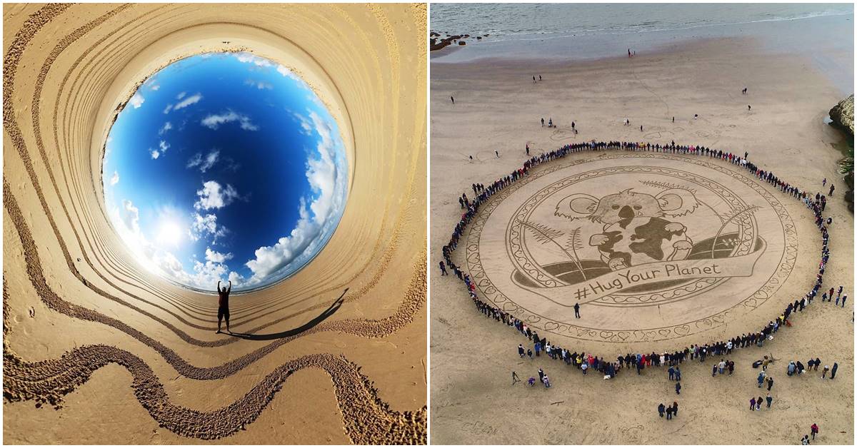 Beach Artist Creates Gigantic Works Of Art On Sandy Beaches