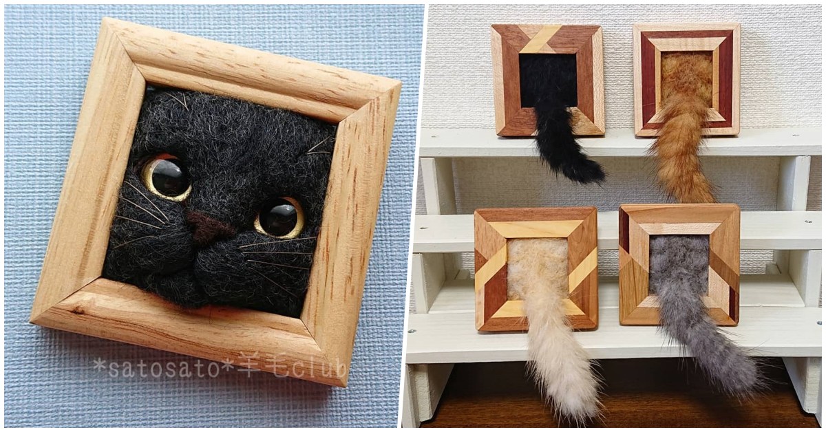 Artist Creates Adorable Framed Felt Wool Cats That Win Hearts