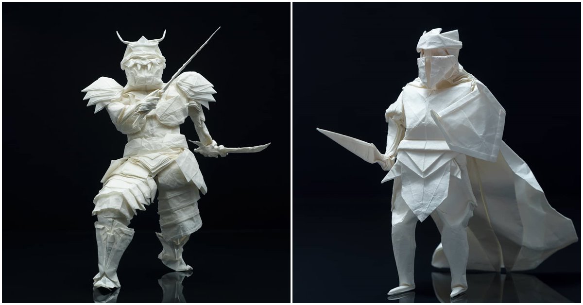 Origami Artist Creates Complex Fantasy Figures from a Single Square Sheet of Paper