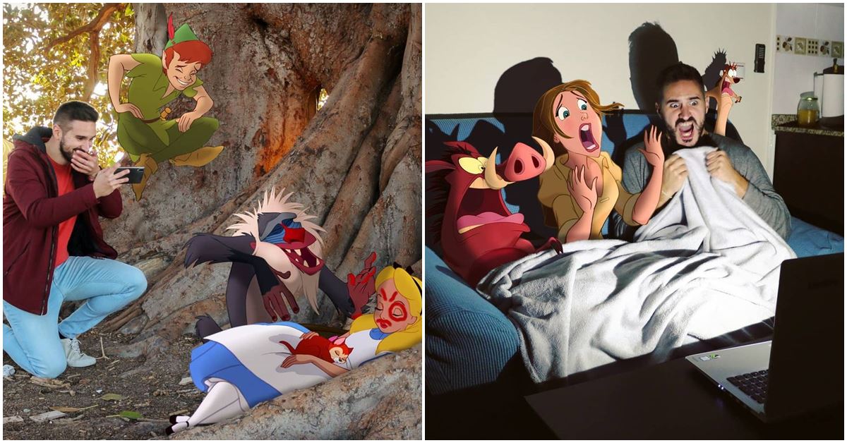 Artist Shares Space in His Pics with Adorable Disney Characters in Varied Fun Situations