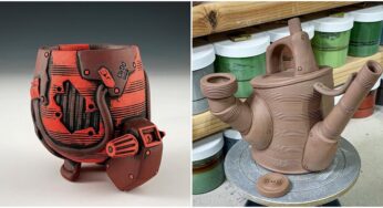 American Pottery Artist makes Functional Pottery Featuring a Mechanized Process