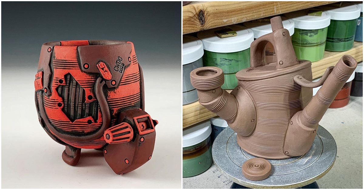 American Pottery Artist makes Functional Pottery Featuring a Mechanized Process