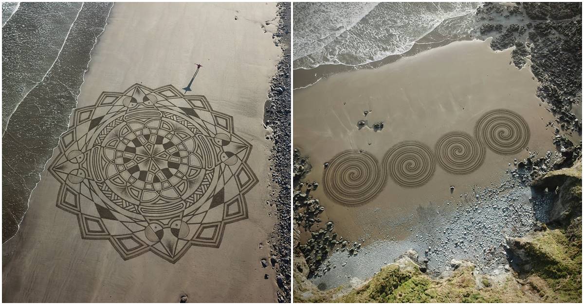 Irish Artist Creates Mammoth Sand Art on Irish Beaches