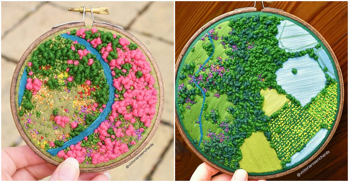 British Artist Creates Beautiful Embroidered Pieces of Aerial Views of the Countryside