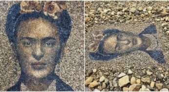 British Artist Recreates Stunning Portrait Of Artist Frida Kahlo With Pebbles