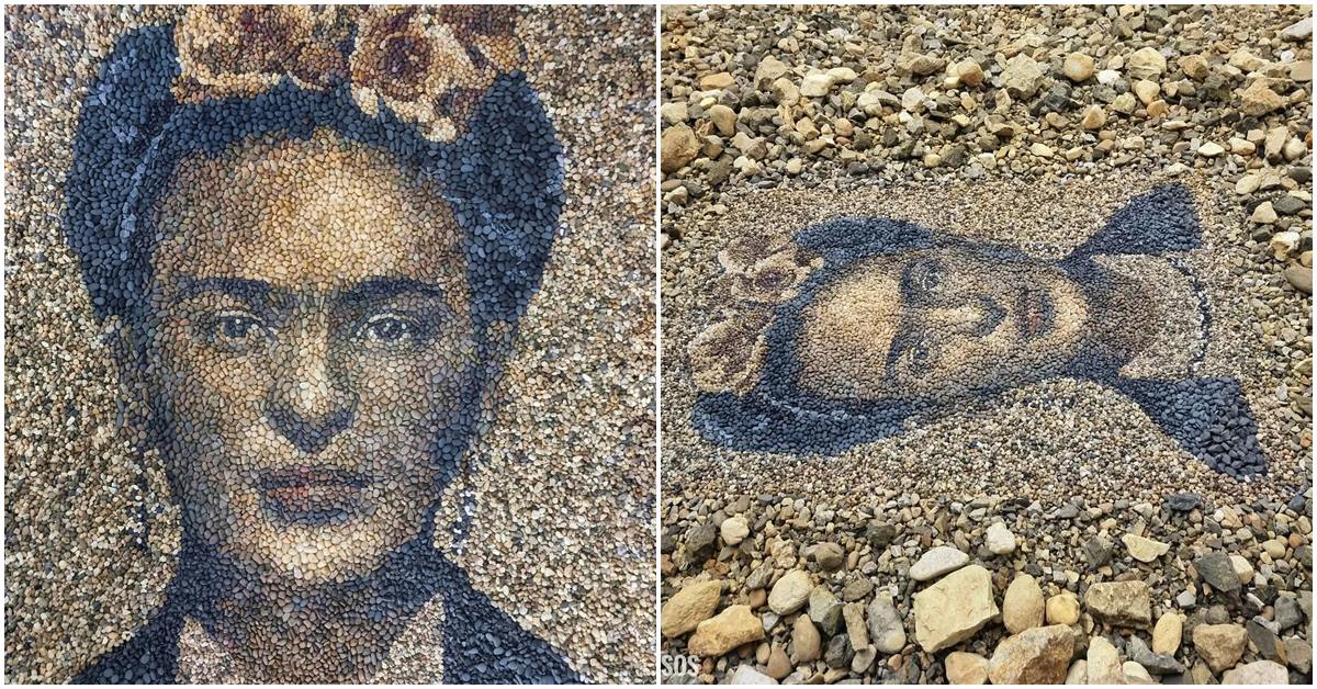 British Artist Recreates Stunning Portrait Of Artist Frida Kahlo With Pebbles