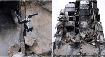 Banksy’s Latest Work Is a Covert Image of a Woman Balancing On a Ruined