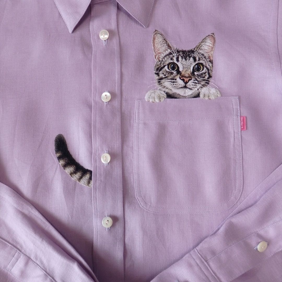 hiroko kubota embroiders cats onto shirt pockets • craft • frankie